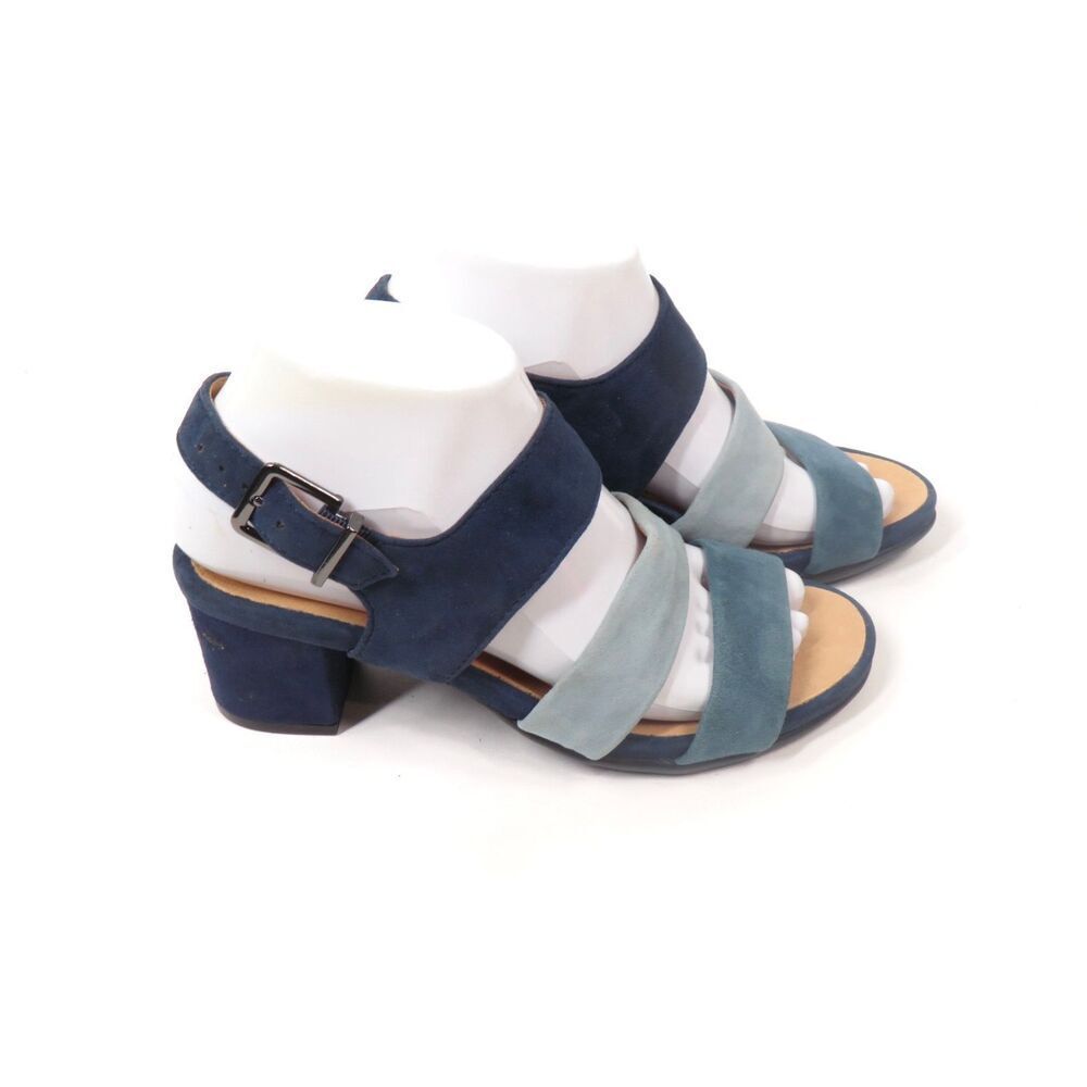 Earth Tierra Blue Dark Indigo Suede Block Heel Sandals Comfort Leather Women 6